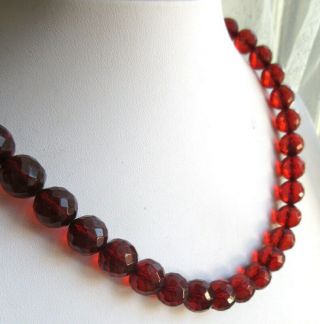 Vintage Faceted 12mm Cherry Amber Color BAKELITE BEAD BEADS NECKLACE 3