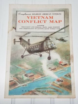 1965 Vietnam Conflict Map Southeast Asia By Hammond,  Disabled American Veterans