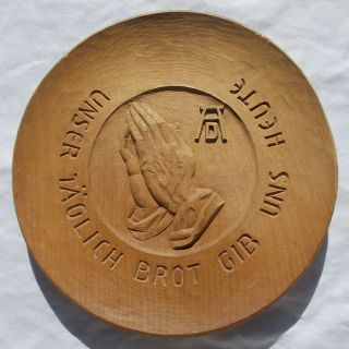 Oberammergau Large 12.  5 " Hand Carved Wood Plaque Daily Bread Board Praying Hands