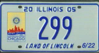 Illinois 2005 License Plate " 299 " Rotary International 100 - Year Chicago