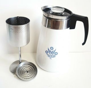 Vintage Corning Ware Blue Cornflower Stove Top 9 Cup Percolator Coffee Pot Exc