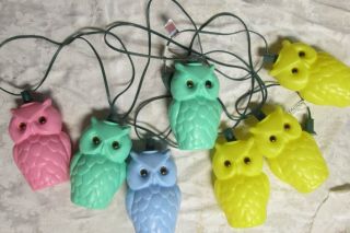 Vintage Patio Rv Camping Party Old Plastic Blow Mold 7 Owl Light String