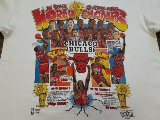 Vtg 90s 1993 Nba Chicago Bulls World Champs Caricature Comic T Shirt Wht Large L