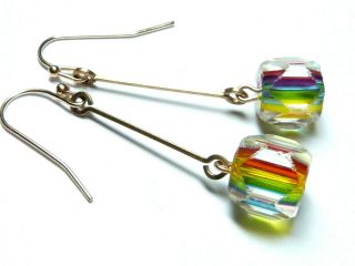 1930s Art Deco Iris / Rainbow Glass Drop Earrings - To Match Vintage Necklaces