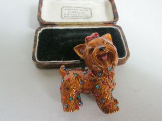 Vintage Signed Butler&wilson Enamel Rhinestone Yorkie Terrier Dog Brooch Pin