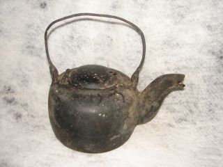 Antique Primitive Cast Iron Black Tea Kettle
