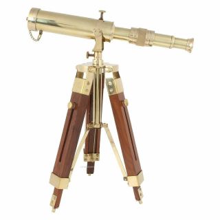 10 " Vintage Home Decor Brass Telescope On Tripod Stand Desktop Telescope
