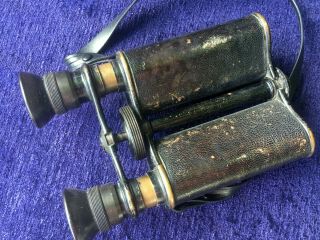 Antique ROSS Brass Military Field Prism Binoculars x12 in Tan Leather Case c1900 3