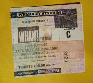 Wham The Final Vintage Ticket Stub Wembley Stadium 29th June 1986