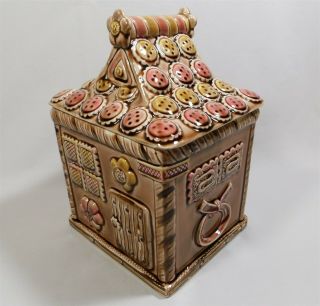 Vintage Gingerbread House Ceramic Cookie Jar Japan 3