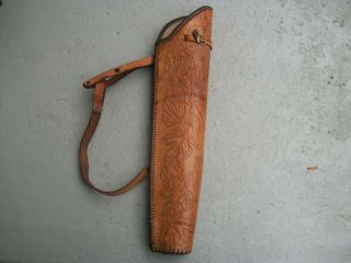 Vintage Leather Archery Quiver Leaf And Deed Design Custom Tooled