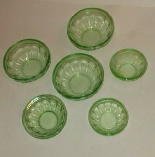 6 Vintage Green Depression Glass Style Bowls Set Of Nesting Bowl Collectible Wow
