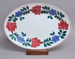 A Very Attractive Large Antique Spongeware Pottery Oval Dish,  Welsh?
