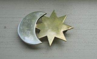Vintage Laton Mexico Sterling Silver Brass Moon & Sun Brooch Pin