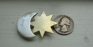 Vintage Laton Mexico Sterling Silver Brass Moon & Sun Brooch Pin 3