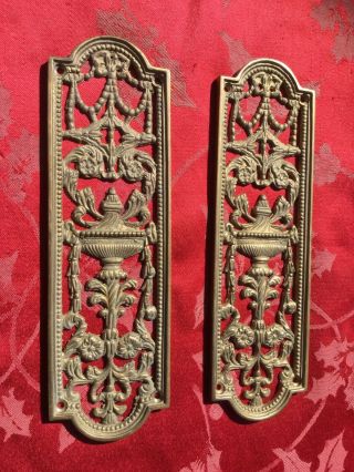 Fine Vintage Pierced Brass Classical Door Finger Plates