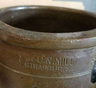 Antique Vintage Geo.  W.  Miller Stoneware Pottery Crock Strasburg Va 2
