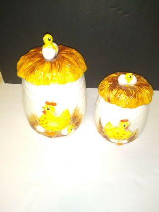 Set Of 2 Vintage Sears Roebuck Chicken & Egg Canister Set Some Chips