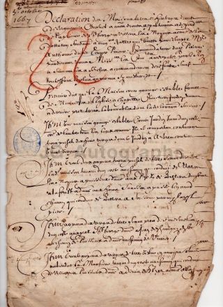 Antique French Manuscript Document Signed - 1571 - 8 Pages