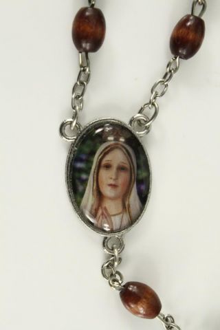 Vintage Religious Jewelry Roman Catholic Our Lady Of Fatima Wood Bead Rosary