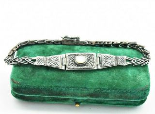 Vintage Sterling Silver Bracelet Bangle Watch Strap Pearl Art Deco Gift W831