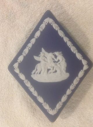 Vintage Wedgwood Portland Blue Jasperware Diamond Shaped Trinket Box