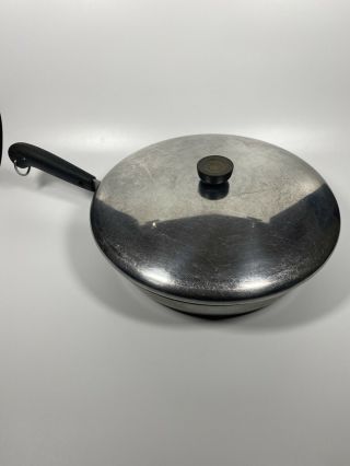 Vintage Revere Ware 1801 10 Inch Skillet Frying Pan Copper Bottom With Lid Usa