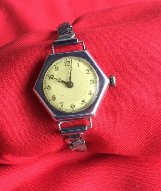 1918 Ww1 Vintage Trench Watch Swiss Made 15 Jewels In Silver Case (not)