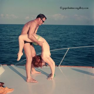 Bunny Yeager Pin - Up Color Transparency Photograph Miami Boat Party Calisthenics