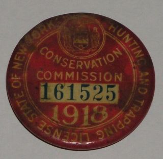 1918 State Of York Hunting And Trapping License Pin Badge 19 - 48