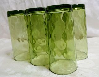 Vintage Hazel Atlas by Continental Can Co.  Set of 6 Thumbprint Green16oz Glasses 2