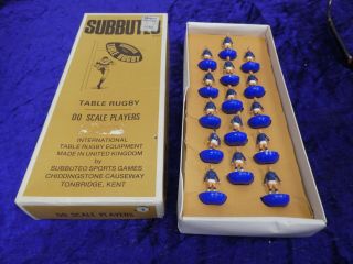 5 Vintage Subbuteo Rugby Team In R3 Box Blue Strip Scotlandd Etc