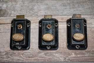 Group Of 3 Antique Vintage Corbin Deadbolt Door Locks - Brass,  Cast Iron