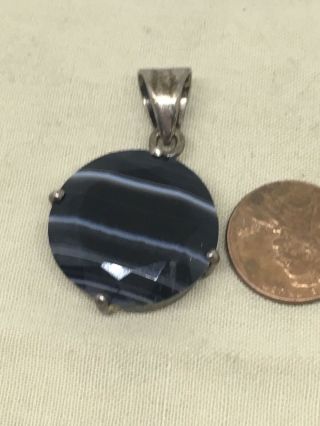 Vintage Black Stone With White Stripes Sterling Silver Pendant 9.  4g 5 - 7