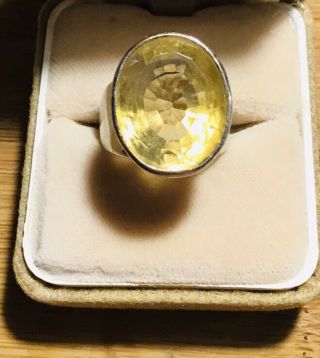 Vintage 925 Solid Silver Ring With Citrine Gemstone Size N