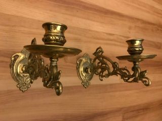 A Vintage Solid Brass Wall Sconce Candle Holders (2)