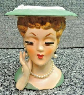 Vintage Lee Wards Japan Ladies Headvase Planter 4 1/2 " Tall Pearl Necklace