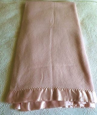 Vintage Fieldcrest Pink Acrylic Waffle Weave Blanket 85x87 Satin Trim Nos