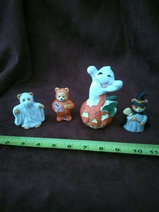 4 Vintage 80s 90s Ceramic Figurines Halloween Approx 3 " Bears Pumpkin Brinns