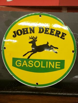 Old Vintage 1950s John Deere Gasoline Motor Oil Porcelain Gas Pump Sign Station