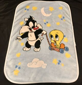 Vtg Baby Looney Tunes Sylvester Tweety Bird Wagon Plush Blanket Lovey