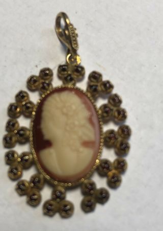 Antique Victorian 12k Rose Gold Cameo Pendant With Garnets English ? Mark