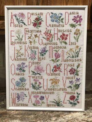 Vtg Lee Wards Flower Alphabet Sampler Cross Stitch Embroidery Completed