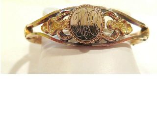Antique Victorian Mh & Co Mason Howard Gold Filled Signet Hinged Bangle Bracelet