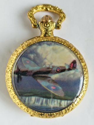 Vintage Collectable Wwii Spitfire Quartz Full Hunter Pocket Watch And Chain