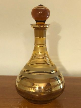 Vintage Wine/liquor Decanter - Amber Glass With Gold Trim
