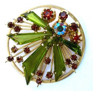 Antique Austrian Crystal Brooch Signed Art Deco Hand Set Gold Plated
