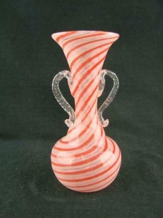 Vintage Murano Italian Art Glass Vase,  Venetian Latticino Ribbon Decoration