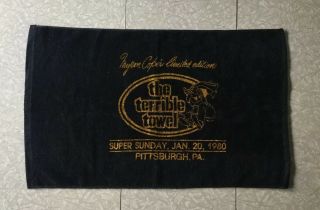 Vintage 1980 Pittsburgh Steelers Bowl Xiv Myron Cope Black Terrible Towel
