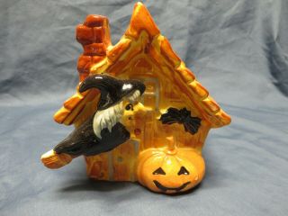 Vintage Halloween,  Witch,  Bat Haunted House Vase Planter,  Pumpkin,  Ceramic,  Plant